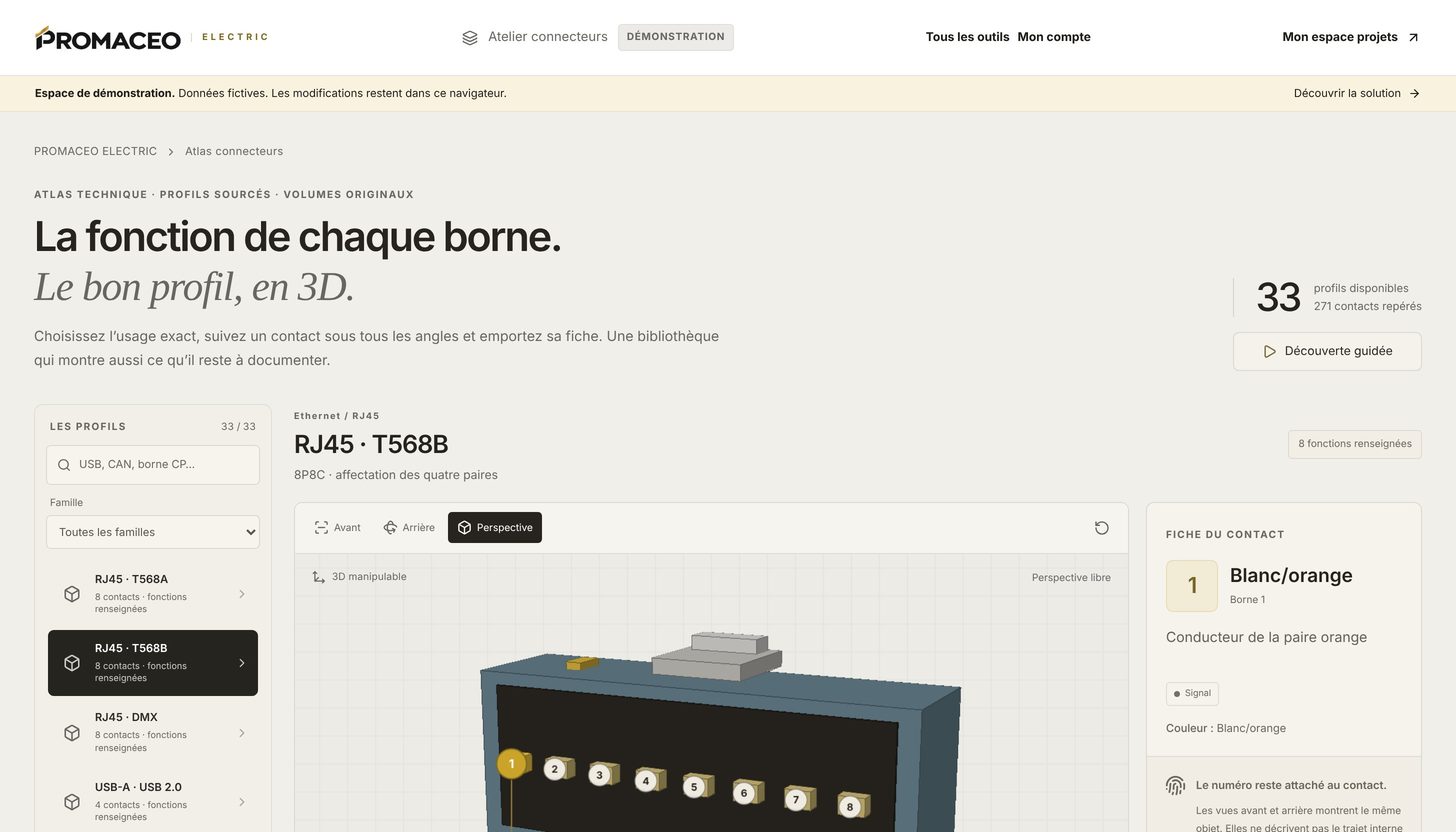Capture réelle de l’atelier Connecteurs 3D — données de démonstration