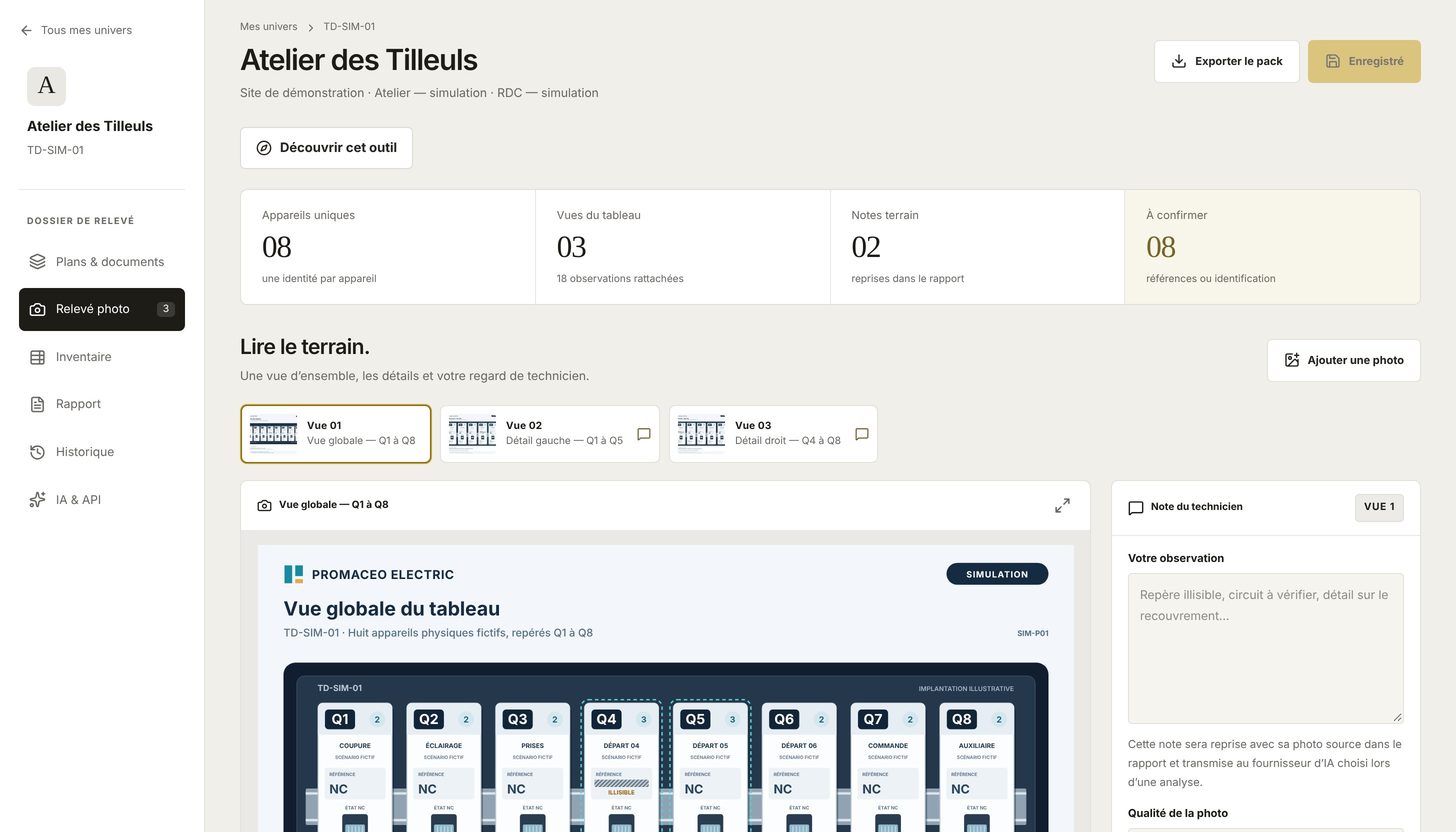 Capture réelle de l’atelier Relevé de tableaux — données de démonstration